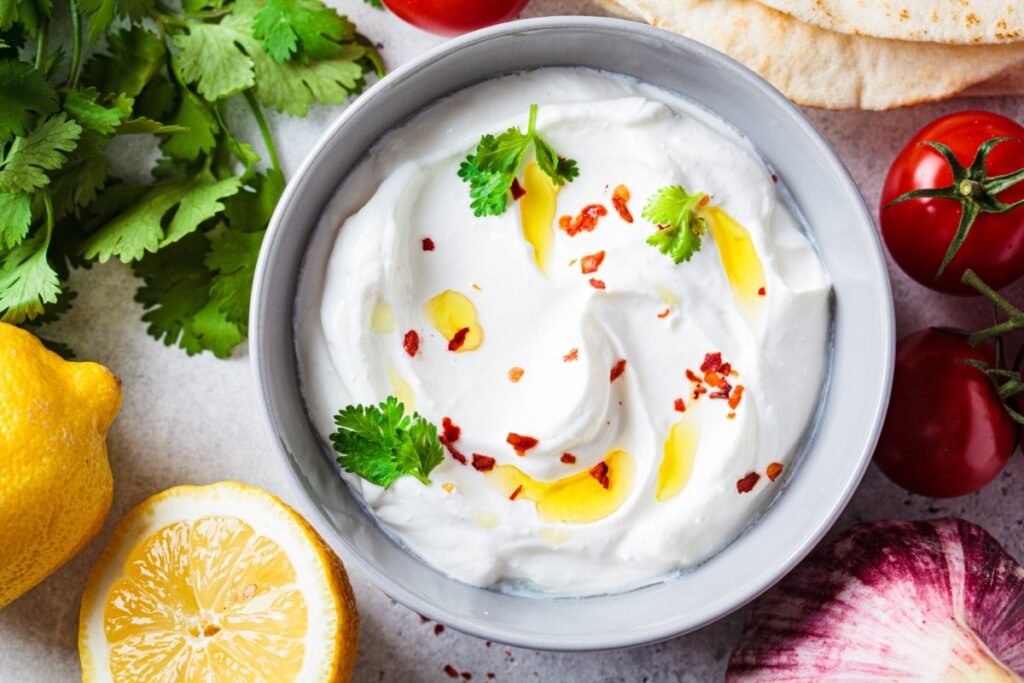whipped ricotta with garlic and herb dipping oil